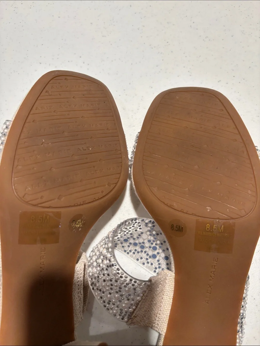 Alex Marie Beaded Pearl Embellished Sandals in Nude
